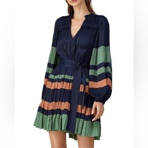 Ulla Johnson Blue Green Long Sleeve V-Neck Dress
